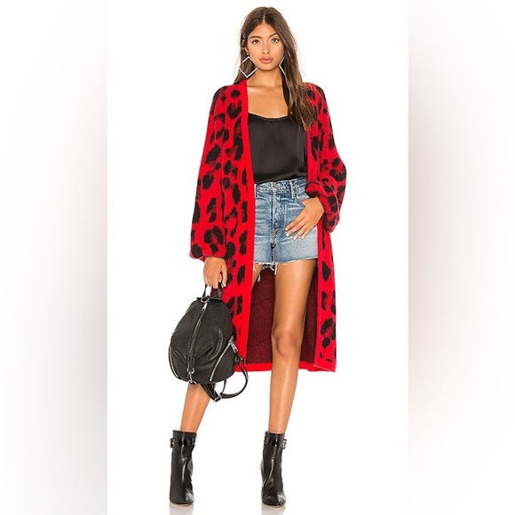Lovers and Friends Wild Duster Cardigan in Red Leopard - Picture 1 of 4